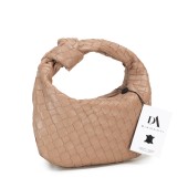 Geanta mica de mana, model impletit, din piele naturala DiAmanti Firenze Mocha Mousse